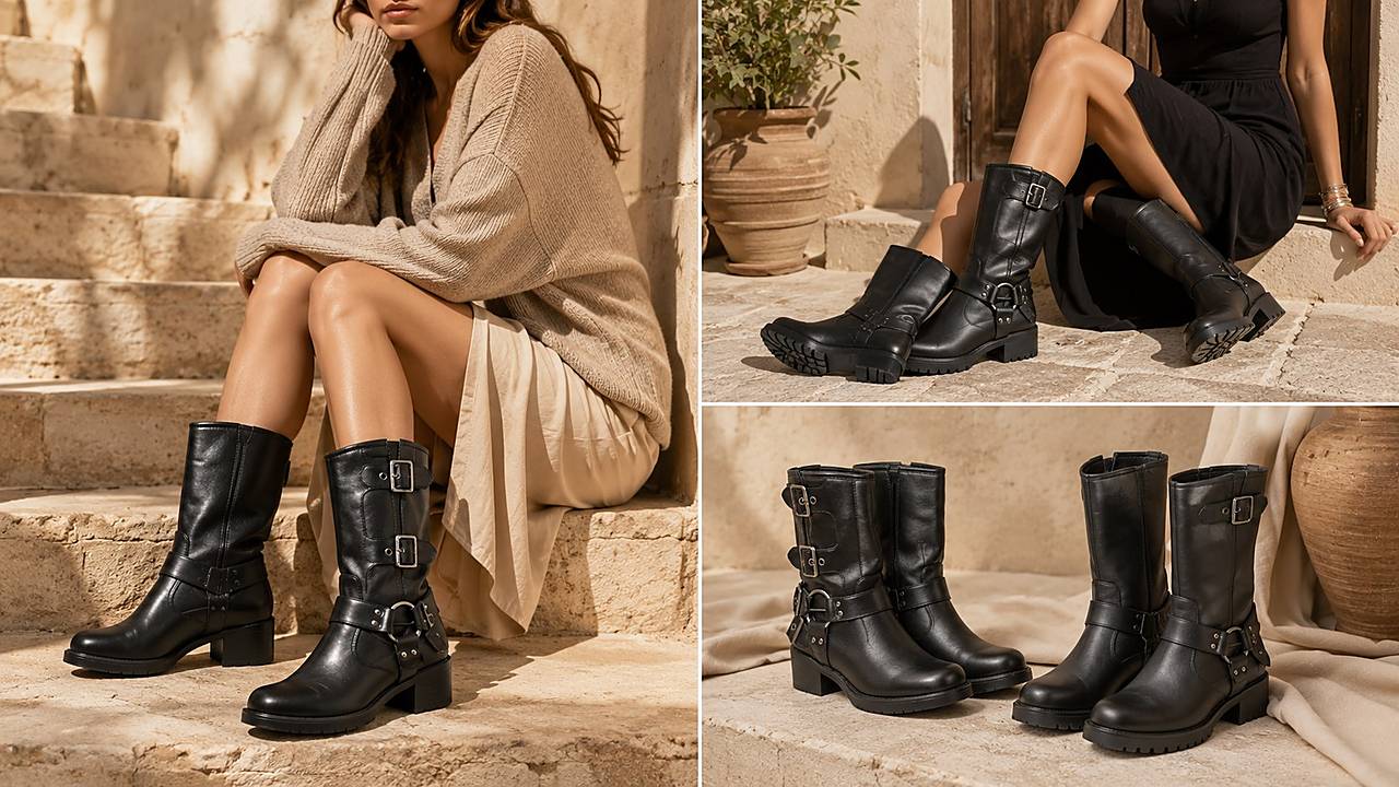 Editorial de botas biker urbanas
